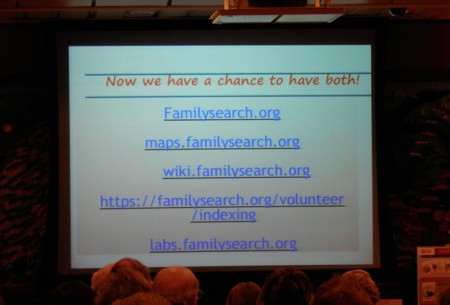 a slide from Jan Gow's presentation on FamilySearch