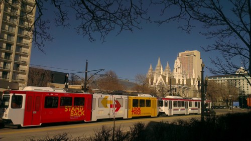 the Trax train in Salt Lake CIty