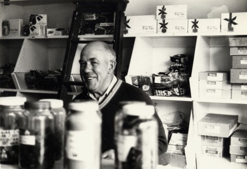 Pete Randell in his shop in Rundle Street, Adelaide c.1980