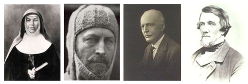 L-R: Mary MacKillop, Douglas Mawson, William Mitchell and William Mortlock