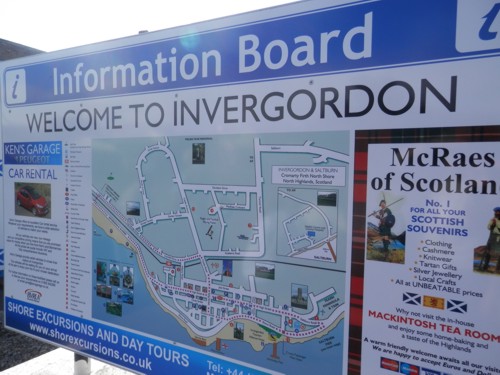 the welcome sign at Invergordon, Scotland