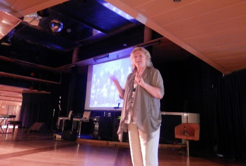 Marie Dougan speaking on the 5th Unlock the Past cruise
