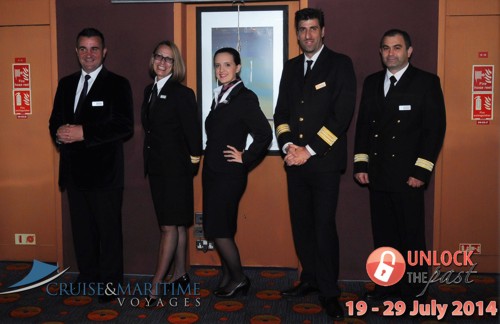 Marco Polo crew who helped with the 5th Unlock the Past Cruise L-R: Tony, Julie, Katie, Marco and I'm sorry I've forgotten the gentleman's name on the end. Missing from this photo is Alex 