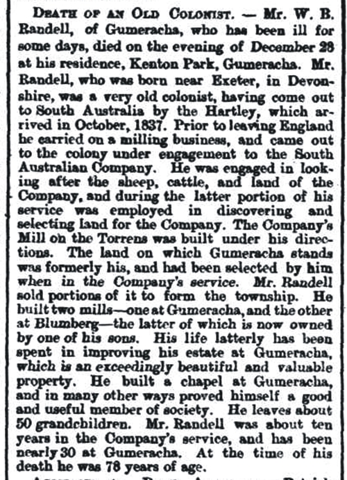 Death of an Old Colonist THE WEEK'S NEWS. (1877, January 6). Adelaide Observer (SA : 1843 - 1904), p.8. Retrieved December 28, 2014, from http://nla.gov.au/nla.news-article159447580 http://nla.gov.au/nla.news-article159447580