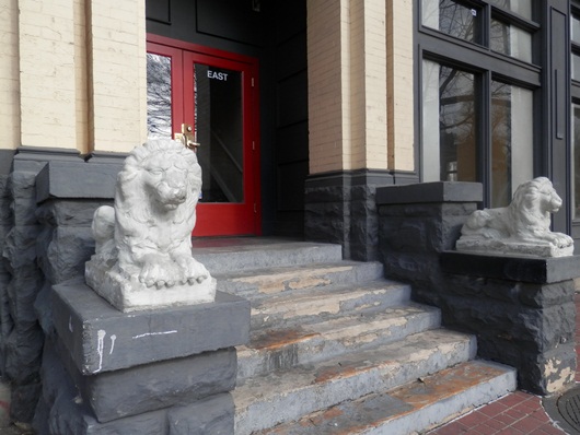 lions guarding the doorway at a business in Salt lake City