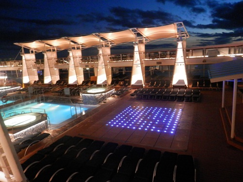 top deck of the Celebrity Eclipse at night