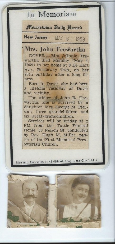 obituary for Minnie Trewartha with photos of her and John