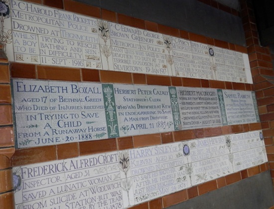  a few of the plaques on the memorial wall at Postman's Park