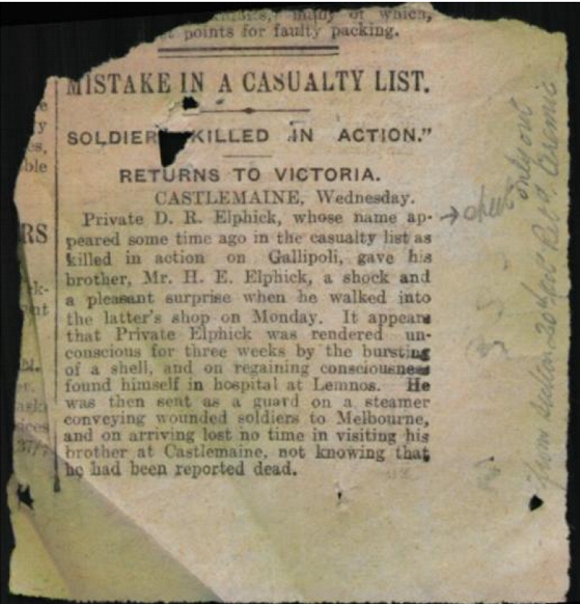 Elphick Donovan Russell - Mistake in Casualty List 1915-10-20