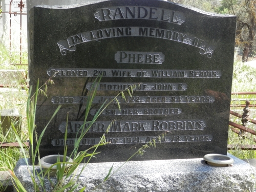 Phebe Randell (nee Robbins) grave, Gumeracha